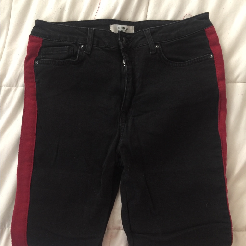 Black Jeans With Red Stripe On Both Sides